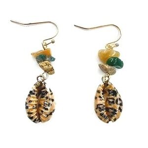 Boho Shell Beaded Drop Earrings Cheetah Print Beachy Tropical Dangle Small New